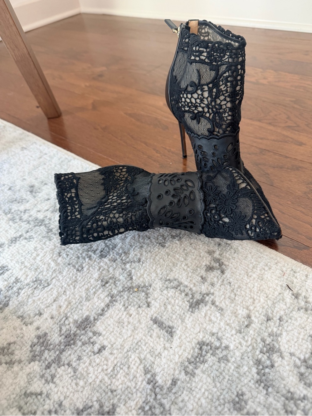 Valentino Black Lace Pointed Stiletto Ankle Bootie - Picture 2 of 8